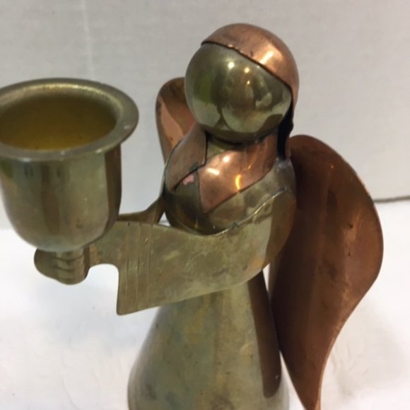 Brass Copper Angel Single Candle Holder Christmas 6" Vintage - Picture 4 of 14
